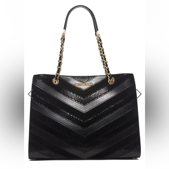 Michael Kors Black Susannah Medium Chevron Tote - Picture 1 of 12